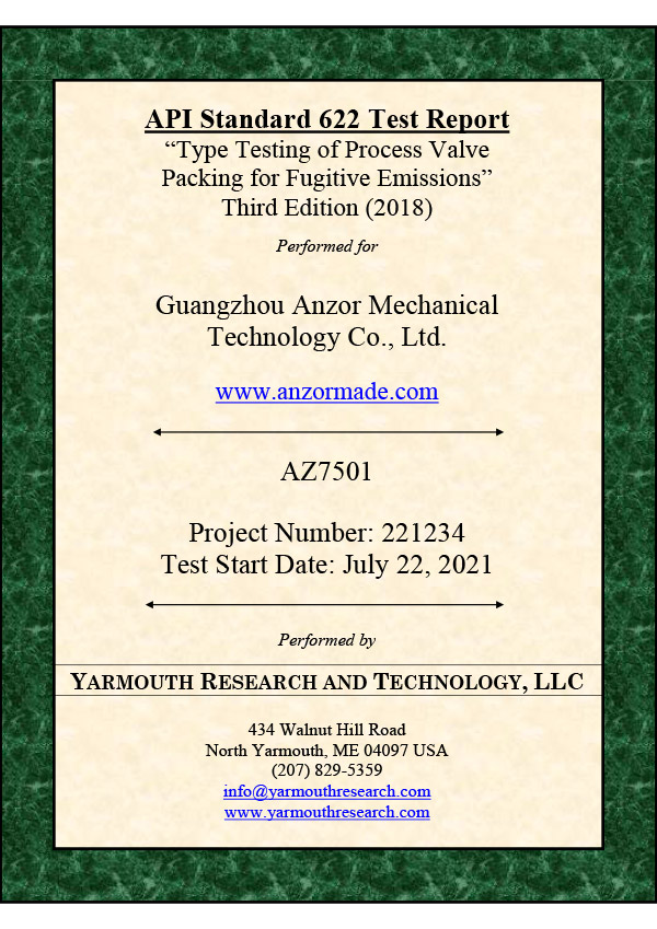 API 622 Fugitive Emission Test Report - Guangzhou Anzor - AZ7501